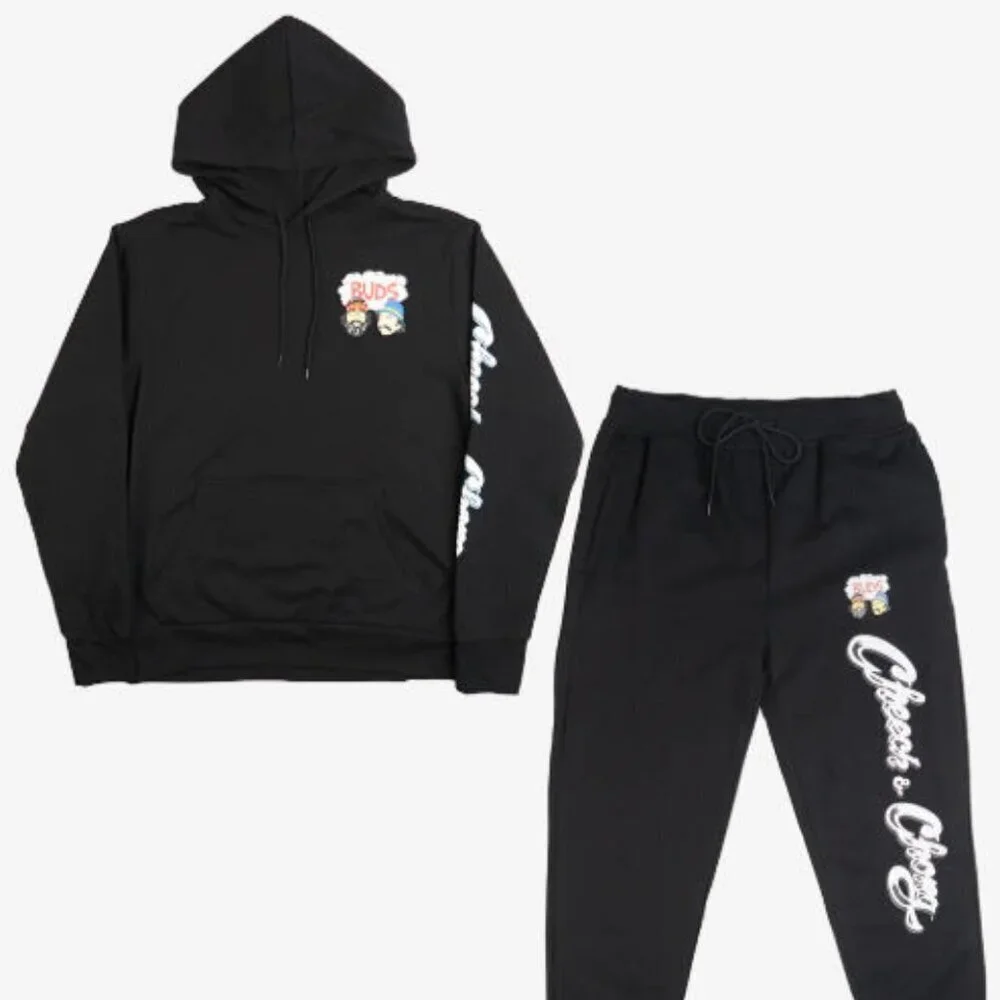 MENS CHEECH AND CHONG HOODIE JOGGER SET BLACK SIZE: M NEW